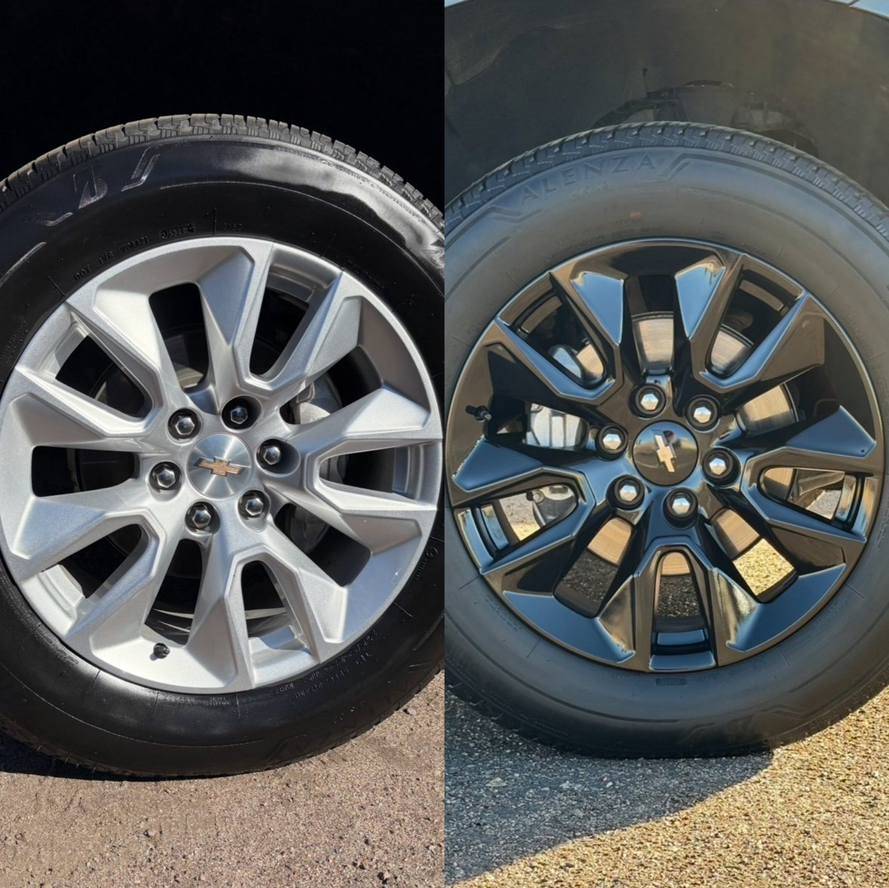 Chevy wheel before and after color change