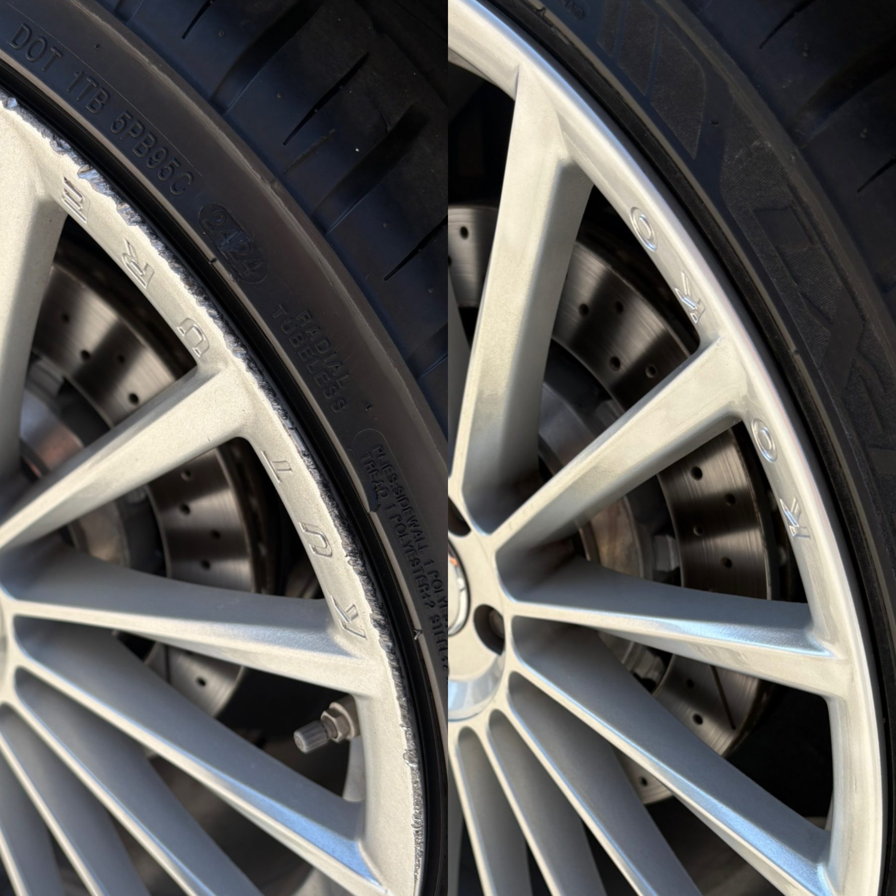 OZ wheel before and after cosmetic refinishing